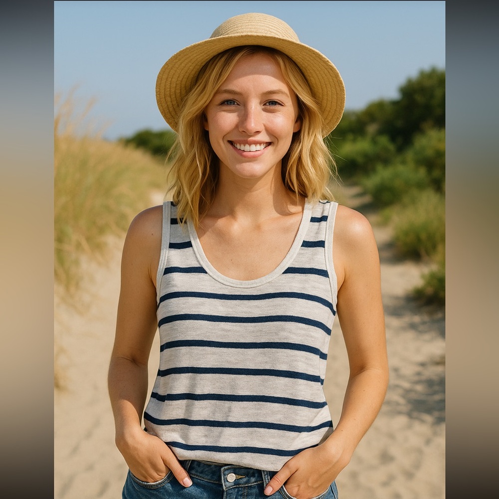 Moth Navy and White Striped Tank Top